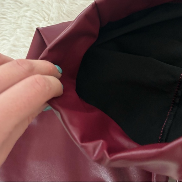Faux Leather Maroon Skinny Leggings - Picture 6 of 7